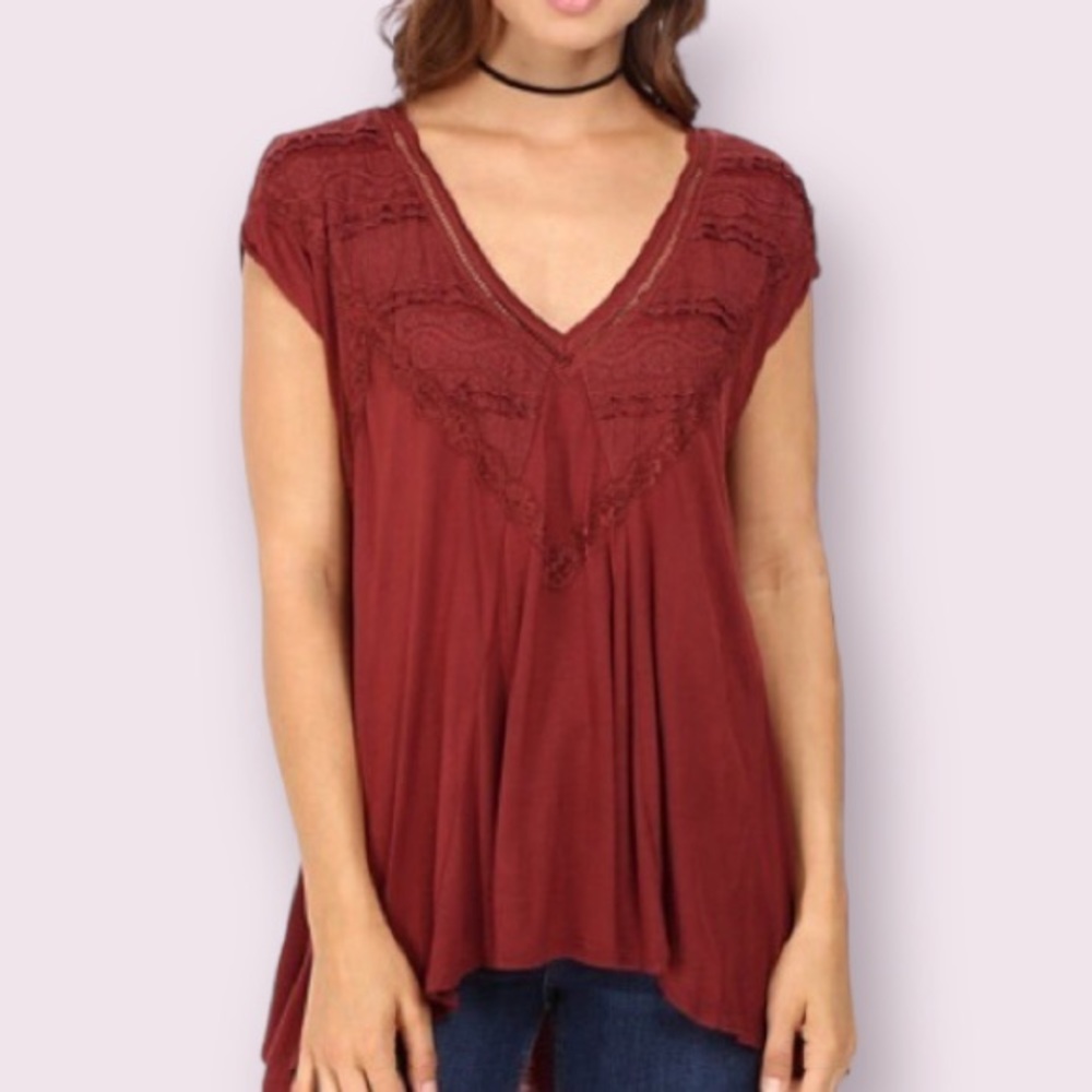 Free People Boho Abagail Tunic Top with Lace Detail in Rust - Picture 10 of 10